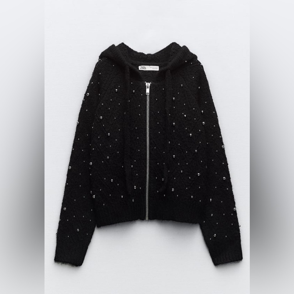 NWT Zara studded knit hoodie jacket. Size S.